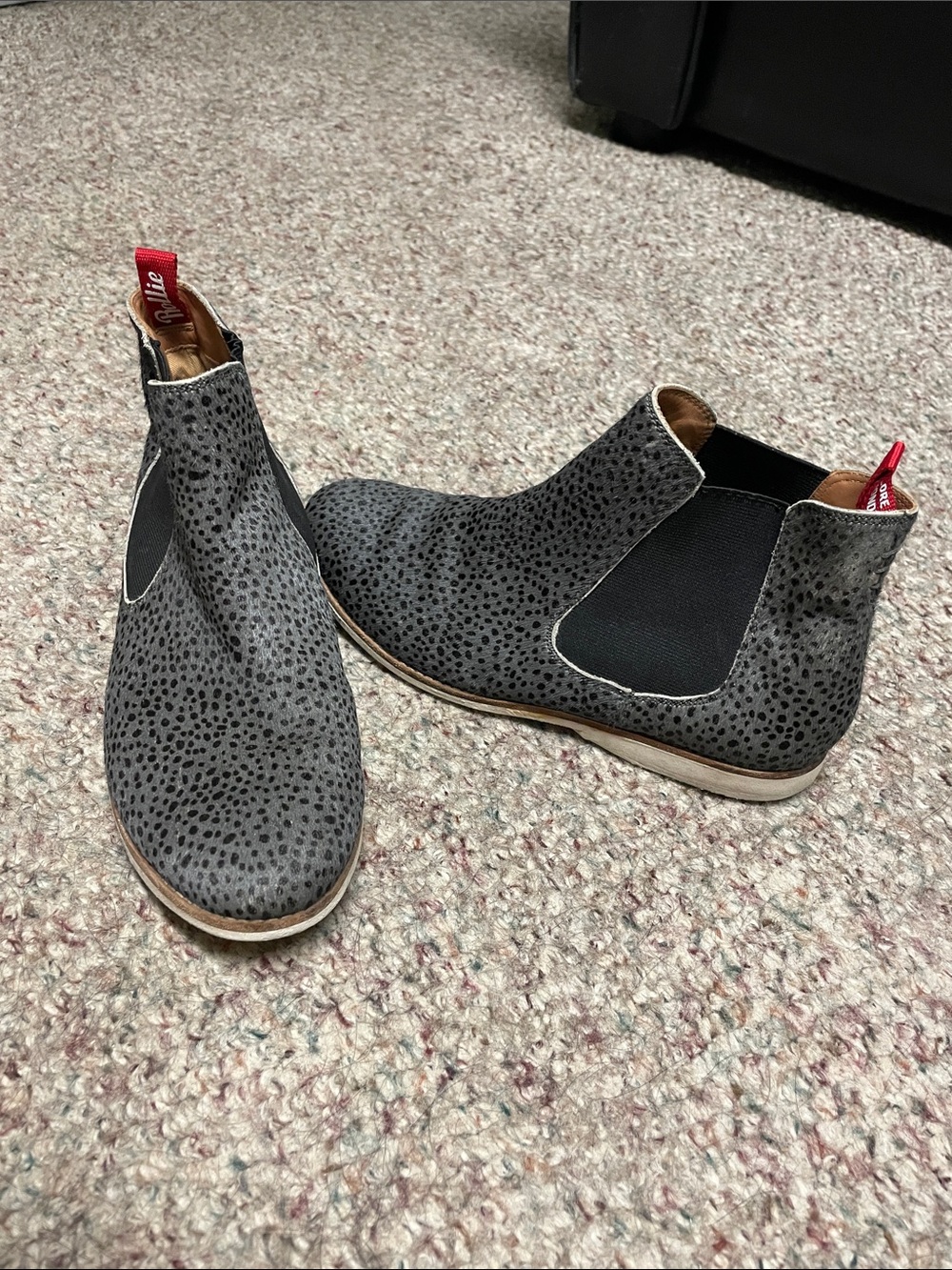 Rollie grey/black leopard print furry Chelsea Boots with elastic insert